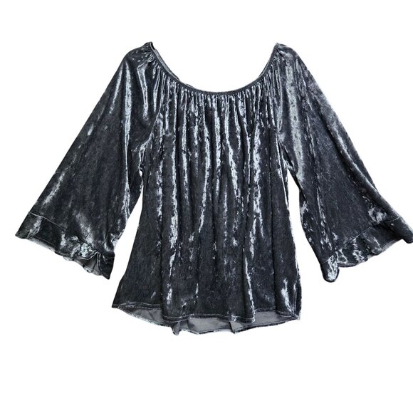 Valerie Stevens 2X Crushed Velvet Whimsigoth Boho Off-Shoulder Blouse Bell Sleev - Picture 2 of 10